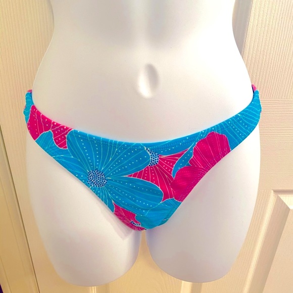 PINK AND BLUE FLORAL BATHING SUIT BIKINI BOTTOMS - Picture 1 of 3